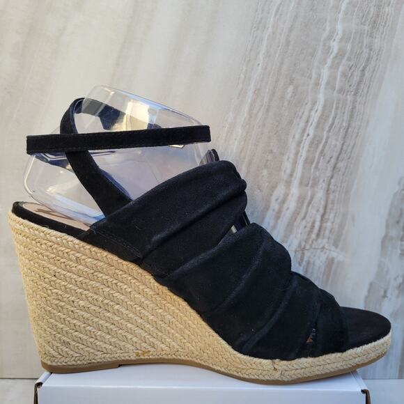 Sam Edelman Awan Black Suede Wedge Sandals Women's Size 9 Open Toe Buckle - Picture 8 of 12